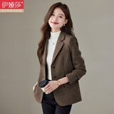 伊娅莎羊毛呢小西装外套女时尚气质女神范休闲上衣小个子高级感加厚西服 三粒扣咖啡色西装 L 建议100-110斤