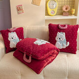 红蜻蜓（RED DRAGONFLY）抱枕被子两用抱枕被二合一加厚加绒抱枕盖毯二合一办公室午睡毯 波点-酒红【高克重牛奶绒 便携手提式设计】 抱枕40*40打开被子100*145