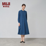 无印良品（MUJI）女式 棉 靛蓝染色 长袖连衣裙女装长裙子 春季纯棉连身裙BC2JVA4A 藏青色 M (160/84A)
