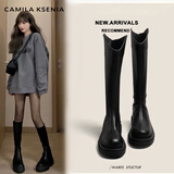 CAMILA KSENIA爆款马丁靴女士2025年新款冬季时尚轻奢骑士长筒靴柔软舒适长靴子 黑色【单里】 38