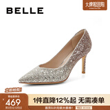 百丽（Belle）吉娜同款高跟鞋女商场款四季单鞋婚鞋BDAK3AQ5 浮光跃金-跟高8CM（宽版） 37 (235mm)