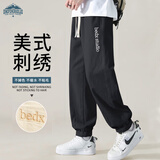 顶峰保罗（Dingfengbaoluo）日系纯棉裤子男秋季潮牌刺绣宽松美式工装休闲长裤WH5605黑色2XL