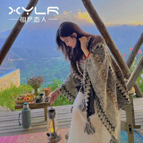 相伊恋人丽江披肩民族风旅游针织围巾女春秋季云南保暖斗篷草原披风外套 白灰色 均码【100cm*135cm，470克】