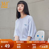 361°运动短袖男女同款夏季透气宽松棉印花t恤休闲圆领上衣 凝雾蓝9115D L