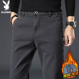 花花公子（PLAYBOY）休闲裤男秋冬季裤子男士直筒商务潮流男装修身长裤 灰色SC 32