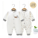婴诗拉贝 婴儿连体衣纯棉宝宝夹棉哈衣新生儿爬爬服秋冬加厚保暖婴童衣服 2件对开保暖-手板白灰+碎花白灰 90cm (12-18个月22-26斤)