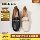 百丽（Belle）羊皮通勤乐福鞋女压纹OL单鞋BZ520CA3预售 黑色 37
