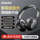 飞利浦（PHILIPS）蓝牙耳机头戴式无线降噪低延超迟长续航超轻时尚穿搭高清音质蓝牙6.0通用电脑苹果华为TAH1120-黑