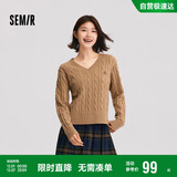 森马（Semir）森柔毛衫|毛衣女刺绣V领显瘦宽松2024绞花上衣复古风109724107014