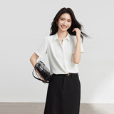伯德小姐白色雪纺短袖衬衫女小个子穿搭职业上衣考公面试正装衬衣