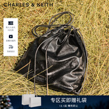 CHARLES&KEITH柔软单肩流浪包水桶包双肩包包女包女士生日礼物CK2-10151393 Noir黑色 L