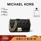 MICHAEL KORS礼物轻奢MK女包SLOAN皮质链条单肩斜挎包小号黑色/金色