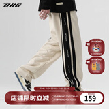 BJHG【2.0】 不计后果春秋环保麂皮绒串标拼接休闲裤子男潮流直筒长裤 卡其色 XL (140-160斤）