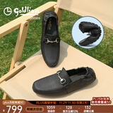 金利来（Goldlion）豆豆鞋男鞋秋季商务休闲鞋鹿皮革皮鞋柔软一脚蹬套脚驾车乐福鞋 黑色 42