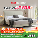 CBD家居皮床现代简约真皮床头层牛皮主卧大床双人床皮床尤氧 灰羽白-【单床】 180*200cm