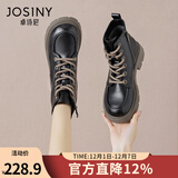 卓诗尼厚底马丁靴女2025年冬新款春秋单靴子女粗跟女鞋加绒英伦风短靴女 黑色-绒里 39