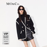 MO&Co.羊毛混纺撞边宽肩廓形毛呢大衣中长款小香风外套女夹克大衣 黑色-第2批 M 165
