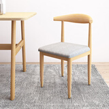 虞萌馨迪家具餐椅北欧风牛角椅靠背椅简约经济书房凳子卧室家用仿实木椅子 原木色+浅灰【棉麻款】 小牛角椅