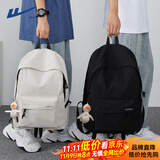 回力双肩包男士背包大容量时尚休闲旅行包电脑包高中大学生初中书包女 黑色【冲天鸭挂件】