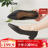 意尔康女鞋粗跟时装鞋浅口套脚高跟鞋工作女单鞋春秋 26904W黑色35