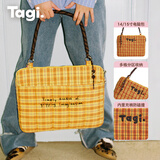 Tagi.编织小枕头充棉刺绣串珠单肩电脑包笔记本包单肩包出差旅行斜挎包 柑橘饼干