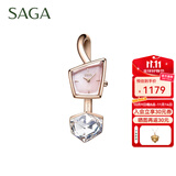 SAGA世家品牌手表女士石英腕表幻影手镯手表轻奢送老婆送女友生日礼物 玫瑰金蜜粉色贝母盘 S码