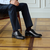 THOM WILLS三接头皮鞋男真皮商务正装鞋手工牛津鞋英伦皮鞋男新郎婚鞋男冬季 黑色小牛B7171 41 /7.5码