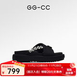 GG-CC【白鹿同款】夏季新款时尚带钻厚底拖鞋百搭凉拖人字拖女G24S0028 黑色拖鞋 37