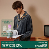 安之伴情侣睡衣女秋冬季开衫国民领保暖双面珊瑚绒男女家居服套装可外穿 藏青色-男 L