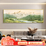 瑞尚（RUISHANG） 新中式客厅装饰画大气山水画横版沙发背景墙画挂画轻奢晶瓷壁画 背靠金山C 240*80/烤瓷镶钻/适合3.5沙发