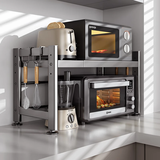 多朋微波炉置物架厨房多功能电饭煲空气炸锅支架台面可伸缩烤箱收纳架 【加粗加厚】-枪灰双层53cm*送四钩