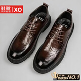 XO皮鞋男【牛皮】2025秋冬正装商务男鞋系带德比鞋西装鞋 棕色 42