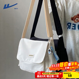 回力新款斜挎包男大容量百搭休闲帆布单肩包潮简约日系旅行学生背包女 米白色+太空人挂件