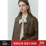 范思蓝恩23FS11208 美拉德穿搭短款皮衣外套女新款夹克 咖色 XL