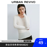 UR秋季新款女装简约基础百搭休闲修身V领针织衫UWB940008 象牙白 L