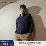 TOMMY HILFIGER秋冬男纯棉纯色小绣标商务休闲半高领拉链立领针织开衫外套 藏青色DU7 M （推荐：135-150斤）