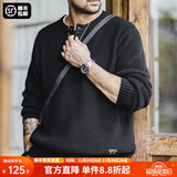 马登工装美式复古竖条纹亨利领毛衣宽松加厚黑色打底针织衫男秋冬 黑色 【毛衣男高级感/毛线衣/针织外套男】 L 【宽松版型,可拍小一码】