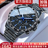 梭伦（SOLLEN）十大品牌名表手表男士全自动多功能机械表防水国表送男友生日礼物 黑面蓝钉608【加强升级版】 终身质保