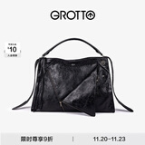 个乐翻领包真皮大容量通勤小众机车风手提单肩斜挎包通勤礼物 经典黑(牛皮)  L