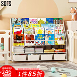 SOFS儿童书架绘本架简易落地宝宝小书柜铁艺幼儿置物架书本玩具收纳架 XXL码 (4+2)层 4盒