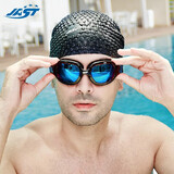 佳斯特（JAST）泳镜女士高清防水防雾大框游泳眼镜近视可配游泳镜男泳镜泳帽套装 茶色电镀泳镜（平光）