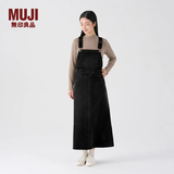 无印良品（MUJI）女式 木棉混 灯芯绒 背带裙宽松直筒中长款连衣裙 美拉德BE12CC3A 黑色 L
