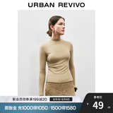 UR秋季新款女装简约百搭休闲立领修身长袖T恤UWB440047 绿卡其 M
