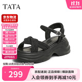 他她TATA休闲厚底凉鞋女鞋法式气质时装凉鞋2025夏季CXT01BL5 黑色 38