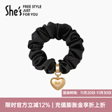 She's茜子发饰心形发圈大肠圈头花头绳马尾皮筋绑头发绳头饰生日礼物女 墨夜黑G0（配件升级款）