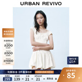 UR2025春季新款女装撞色蕾丝飘带U领无袖修身连衣裙UYY750014 米黄 (偏短) S