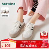 热风（Hotwind）商场同款女鞋经典厚底板鞋秋季新款复古麻薯德训鞋舒适运动小白鞋 88米黑 (布面H14W3315) 37 (235mm)