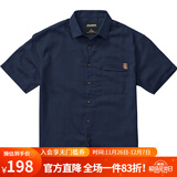 AKSERIES新复古回潮夏季麻棉休闲短袖衬衫男商场同款AK男装2115001 藏蓝 M