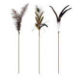 田田猫超长杆鸵鸟孔雀毛大羽毛逗猫棒猫咪用品猫玩具套装3支装