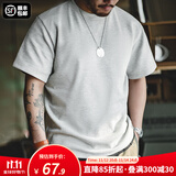 马登工装华夫格重磅t恤男美式复古老钱风正肩半袖衫男款夏季男士短袖 灰色 【抗皱t恤/衣服男装夏季】 L (175) 【顺丰24h速发】